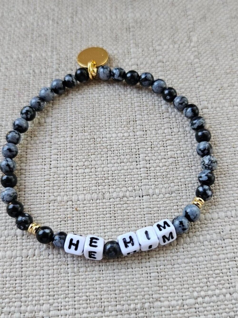 Little Words Project Bracelet Black Beands HE HIM Wrist Band Stretched Lot of 3 - Picture 6 of 12